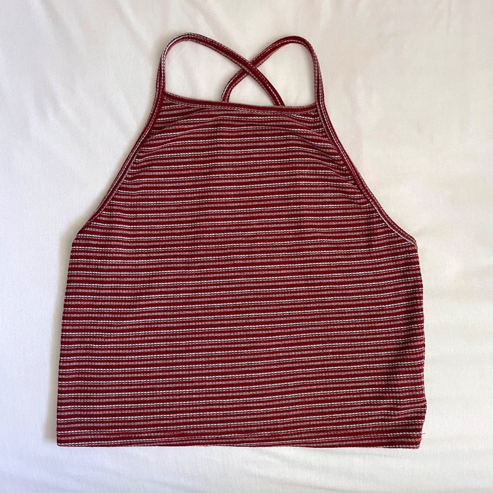 SOLD - Red and White Striped Tank Crop Top - Halter Style, Strappy Back